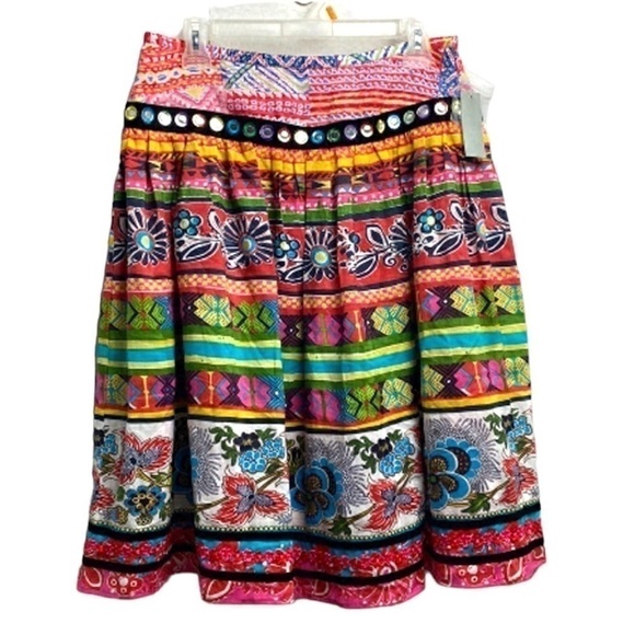WD • NY Peasant Style Colourful Floral A-Line Stylish Emblem Pattern Skirt S 8 - Picture 1 of 8